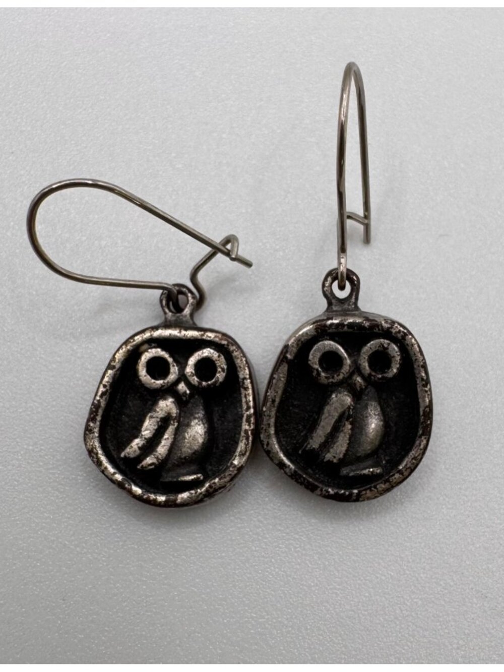 Donley Pewter Owl Earrings Vintage Dangle Artisan Rustic Bird Jewelry